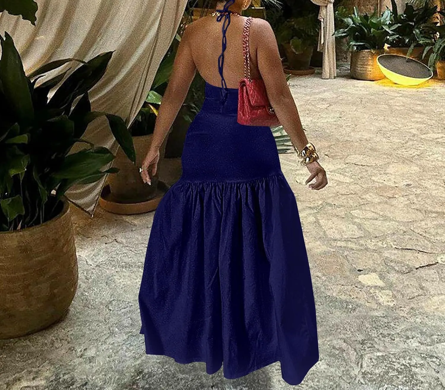 2 Piece Outfits for Women Sexy Maxi Skirt Set Summer Halter Backless Tops Wrap Skirt Beach Vacation Outfits
