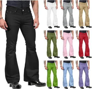 70s Disco Pants for Men Vintage Flare Pants Bell Bottom Jean Slim Fit Casual Trouser Lightweight Business Work Pant