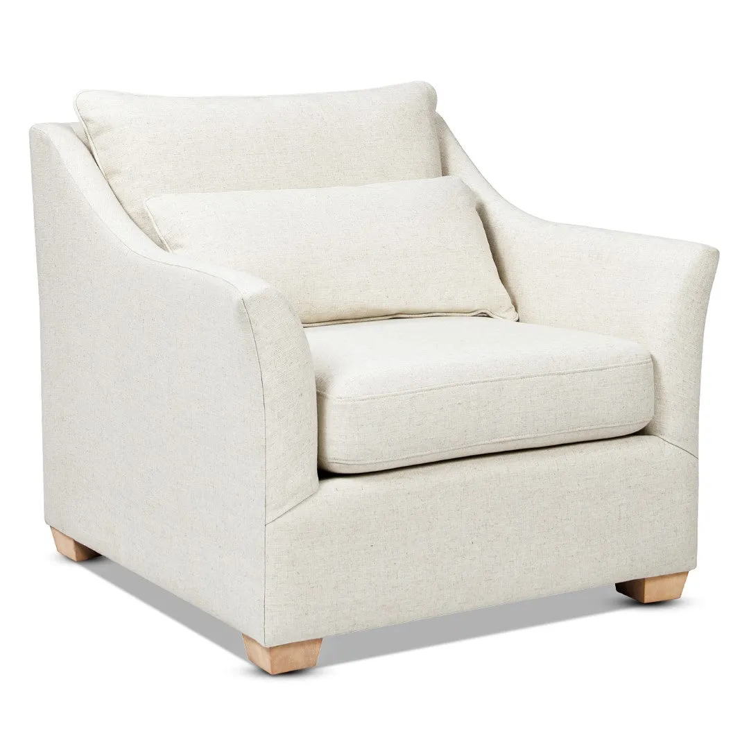 Ada 38" Flared Armchair, Lumbar Pillow, White Linen - Eco-Friendly & Comfortable