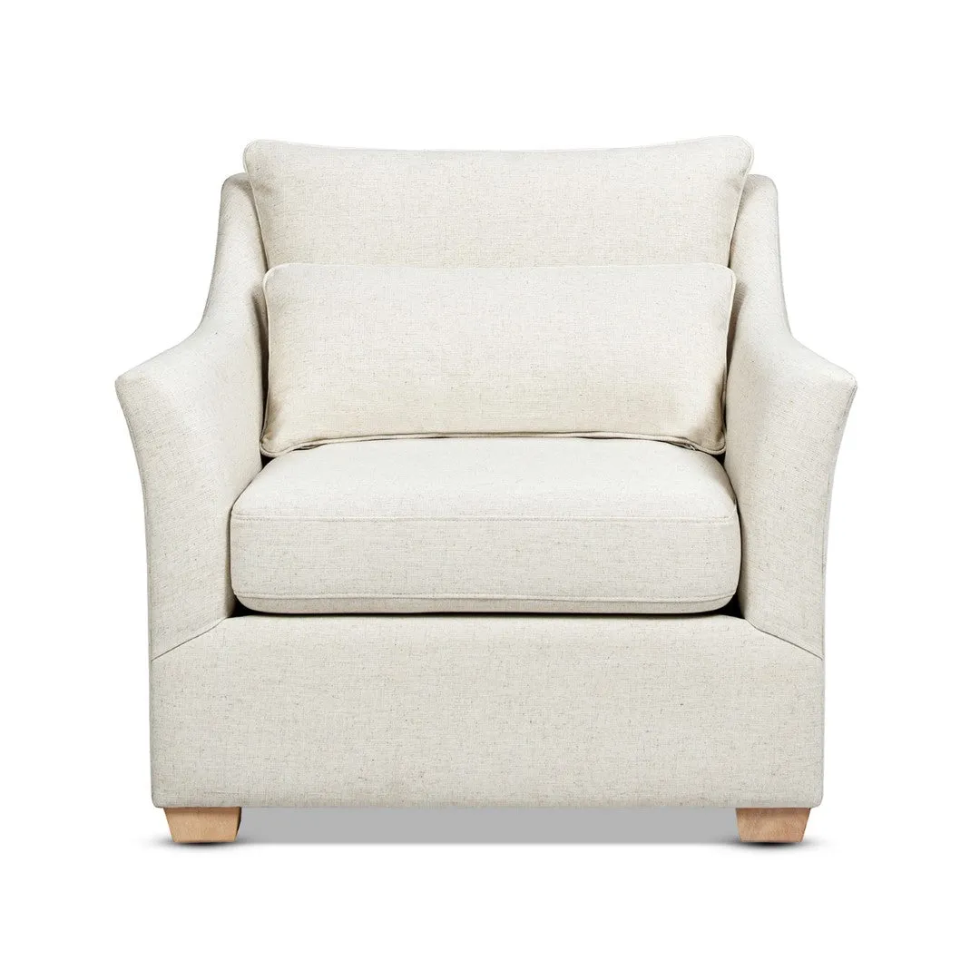 Ada 38" Flared Armchair, Lumbar Pillow, White Linen - Eco-Friendly & Comfortable