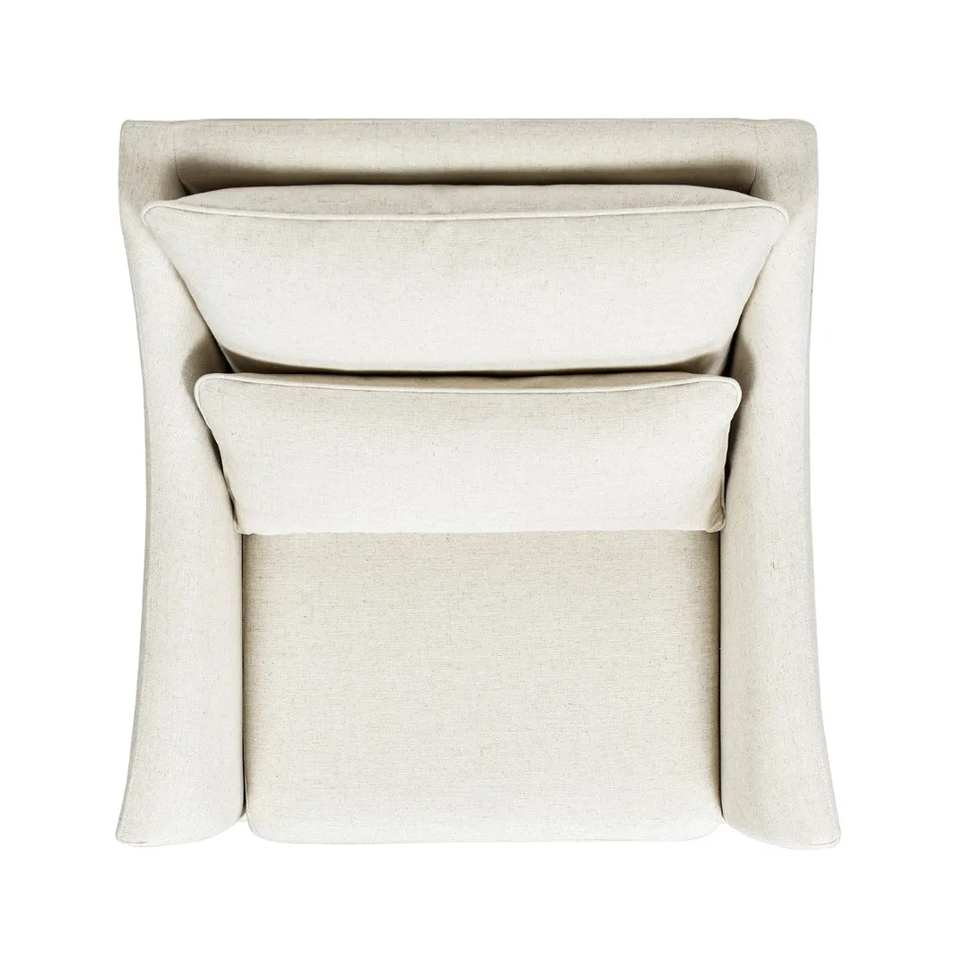 Ada 38" Flared Armchair, Lumbar Pillow, White Linen - Eco-Friendly & Comfortable