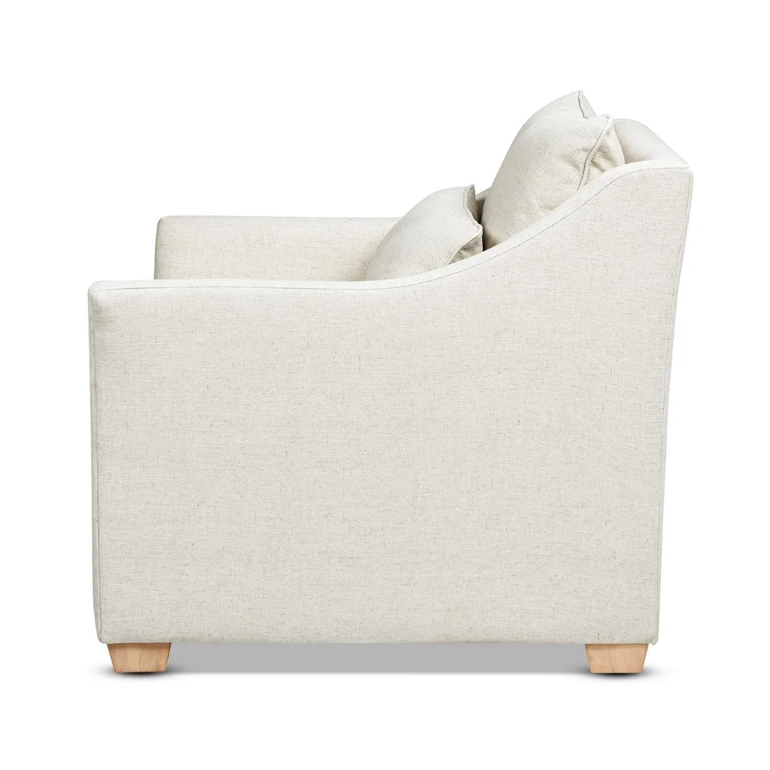 Ada 38" Flared Armchair, Lumbar Pillow, White Linen - Eco-Friendly & Comfortable