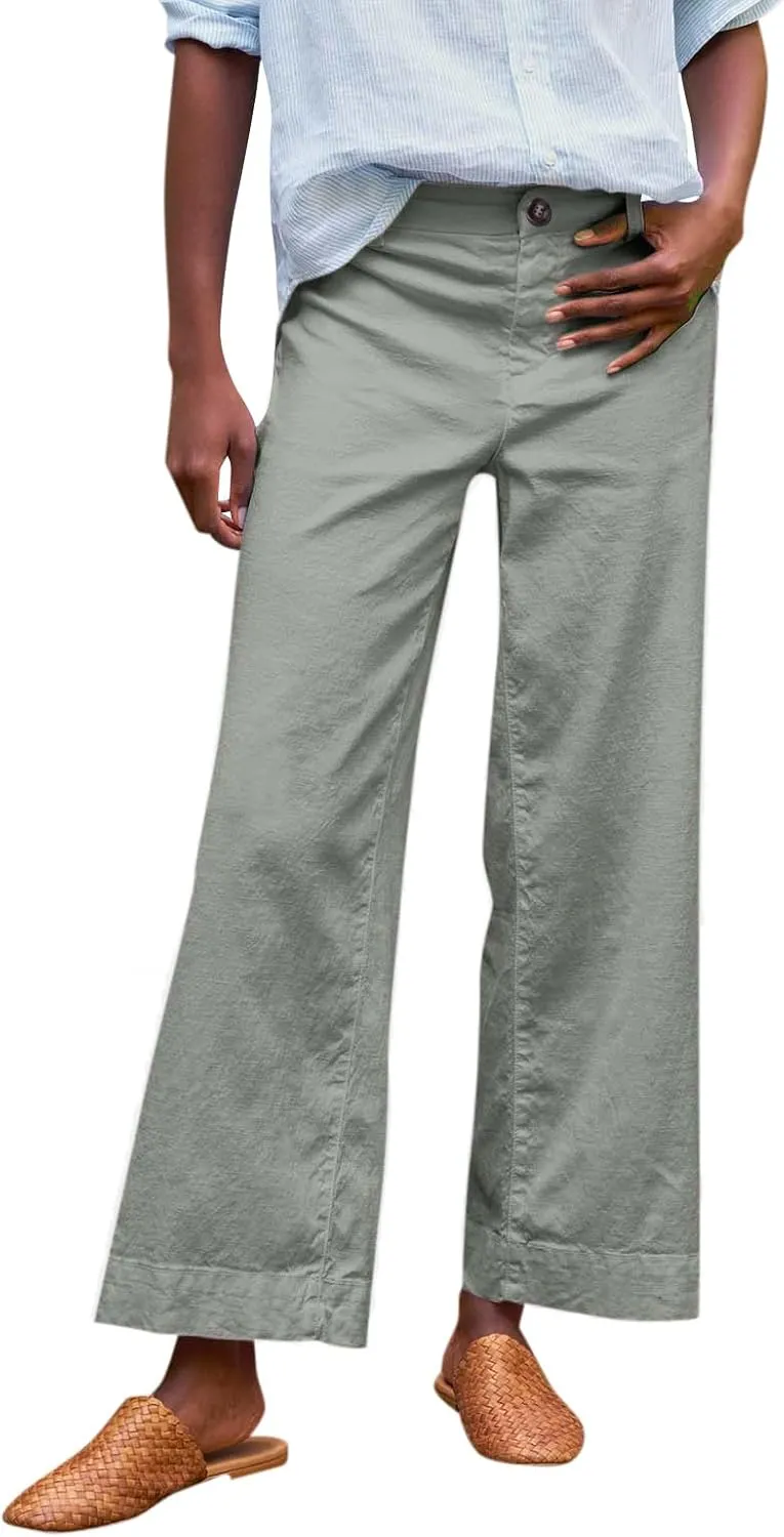 ADHOWBEW Plus Size Linen Pants for Women 2025 Flowy Casual Work Elastic Waist Dressy Plus Size Lounge Slacks