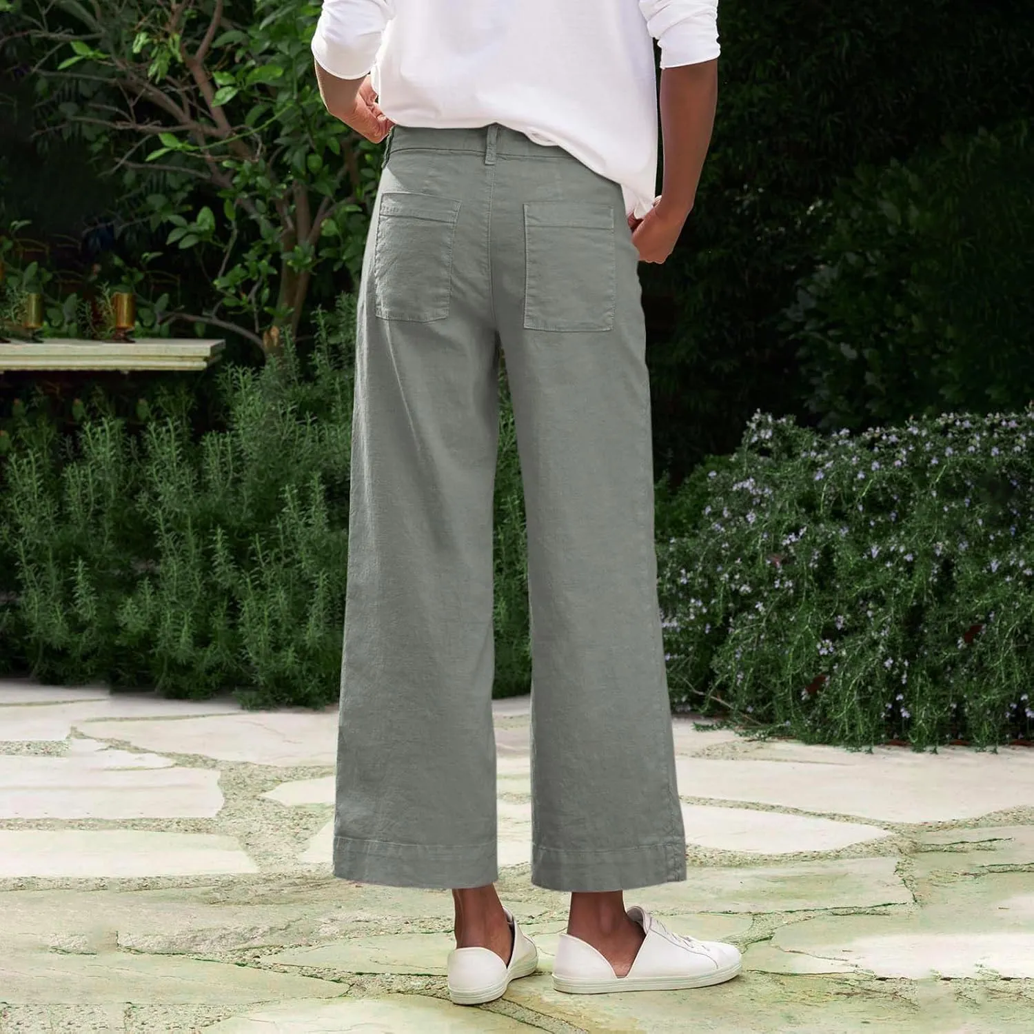 ADHOWBEW Plus Size Linen Pants for Women 2025 Flowy Casual Work Elastic Waist Dressy Plus Size Lounge Slacks