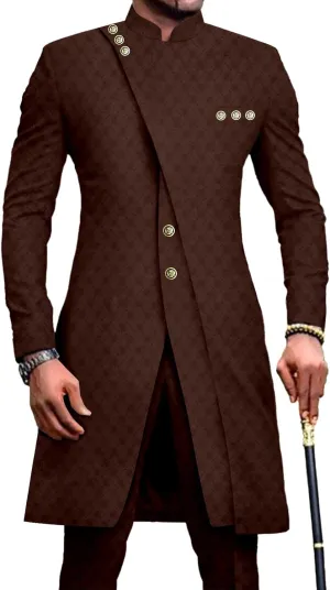 African Clothes for Men Dashiki Slim Fit Jacket and Trousers Set Formal Attire for Wedding