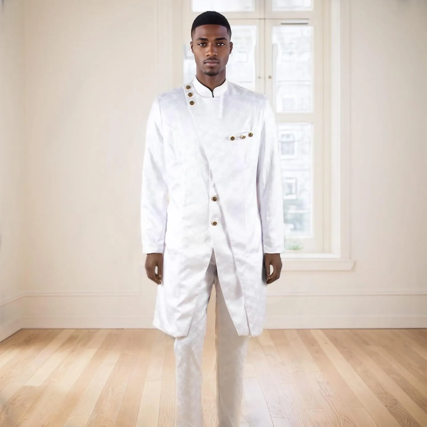 African Clothes for Men Dashiki Slim Fit Jacket and Trousers Set Formal Attire for Wedding