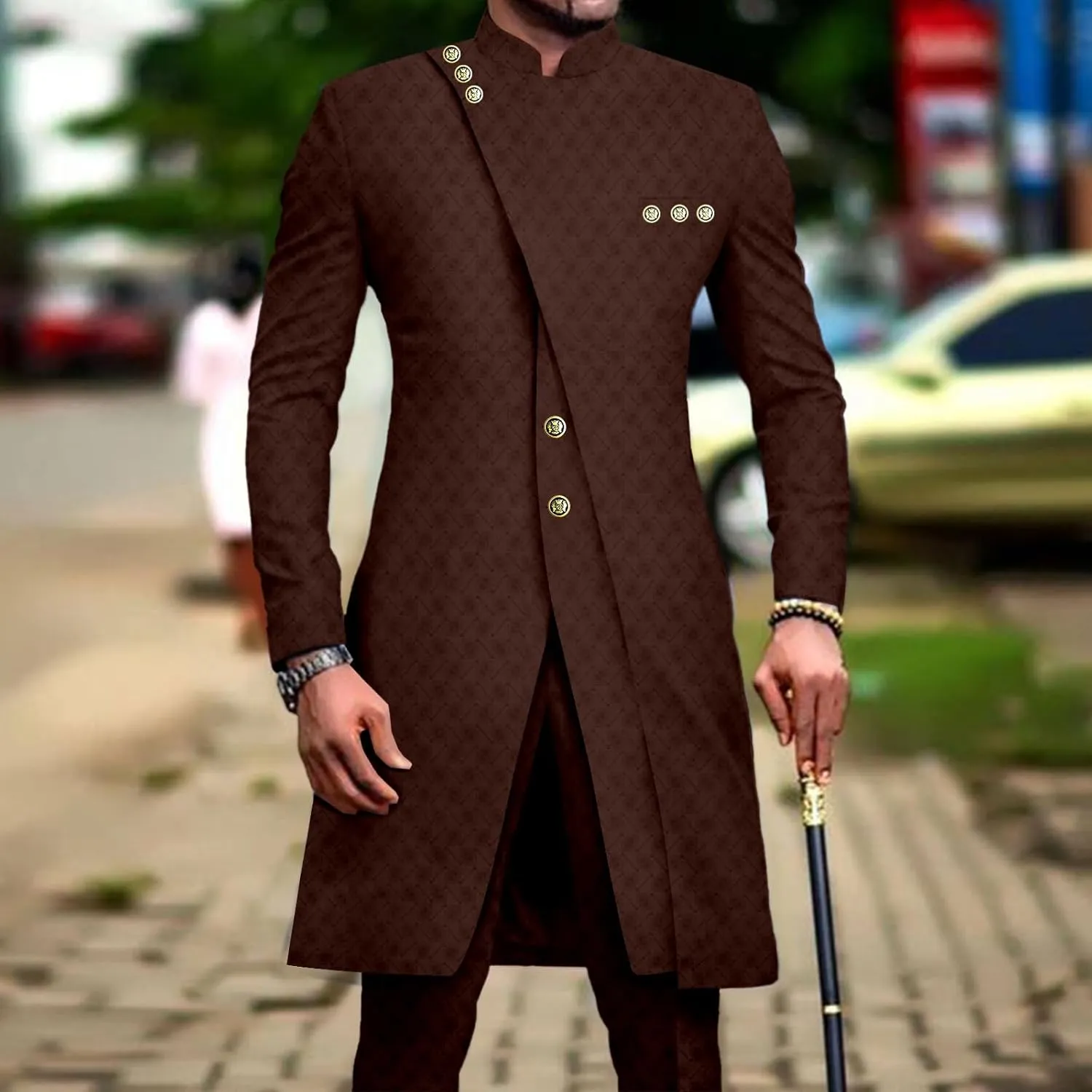 African Clothes for Men Dashiki Slim Fit Jacket and Trousers Set Formal Attire for Wedding