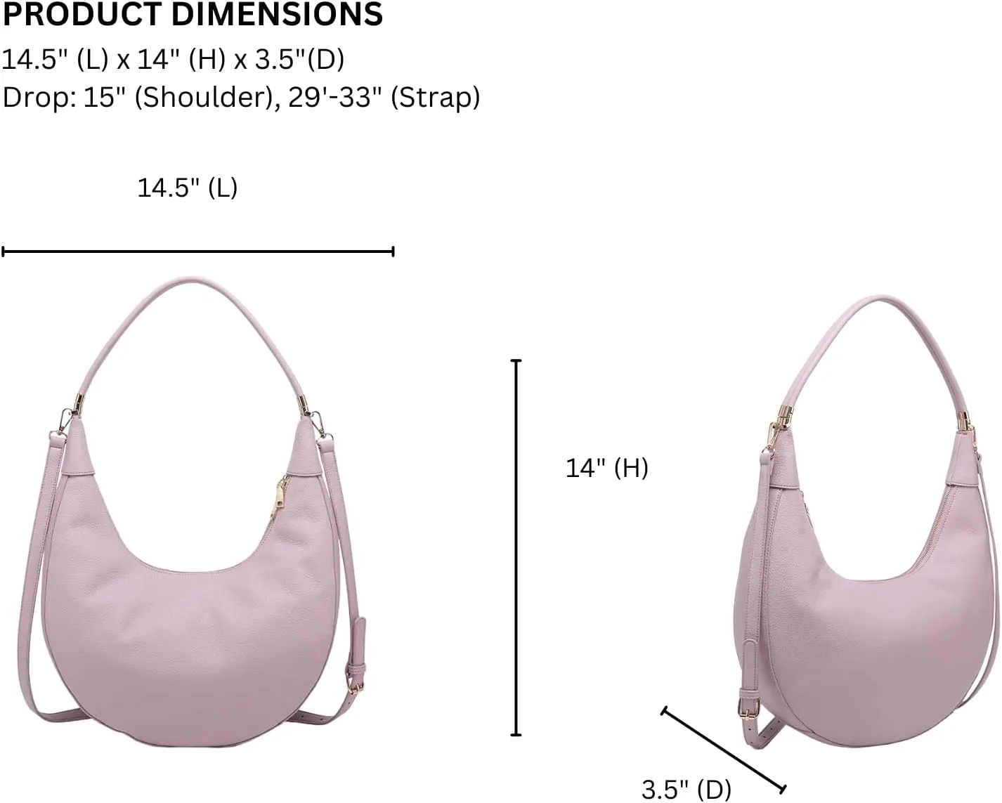 Alex Crescent Crossbody Bag for Women Vegan Leather Shoulder Purse Ladies Hobo Handbag with 2 Straps