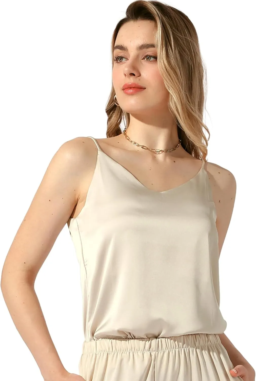 Allegra K Women's Silk Satin Tank Tops V Neck Camisole Spaghetti Strap Top Summer Caimi Blouse