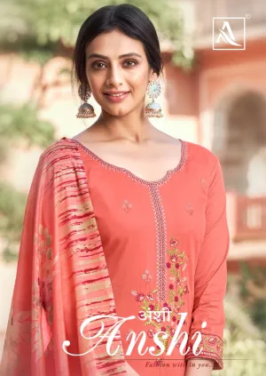 Alok Suits Presents Anshi Pure Zam Solid Embroidery Work Salwar Kameez