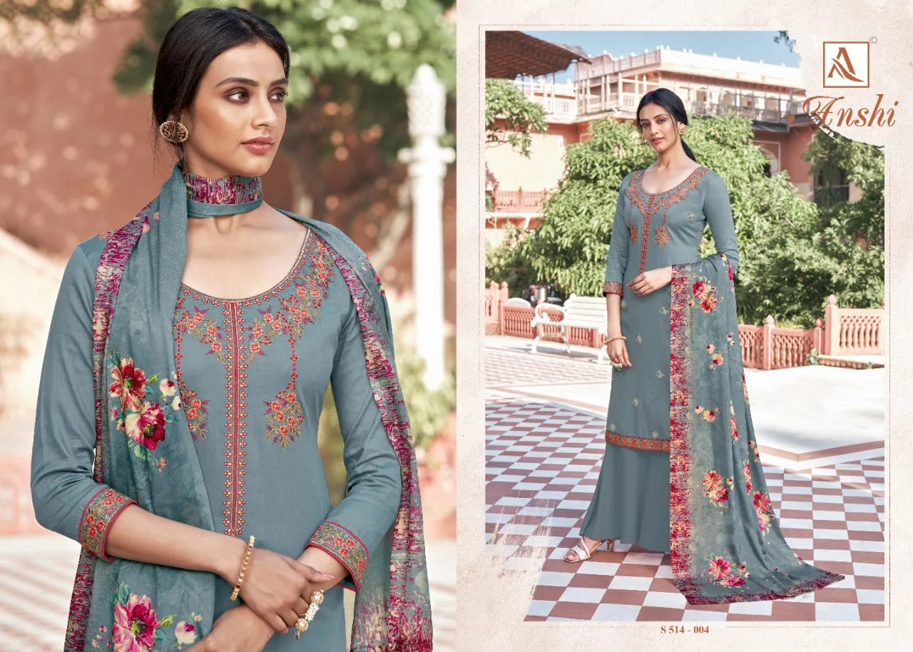 Alok Suits Presents Anshi Pure Zam Solid Embroidery Work Salwar Kameez