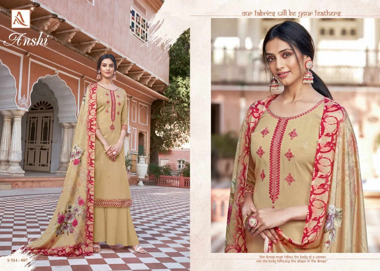 Alok Suits Presents Anshi Pure Zam Solid Embroidery Work Salwar Kameez
