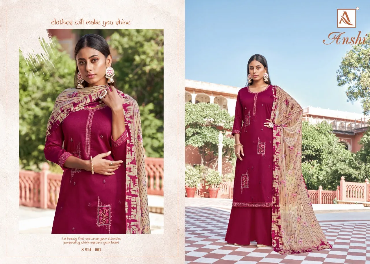 Alok Suits Presents Anshi Pure Zam Solid Embroidery Work Salwar Kameez