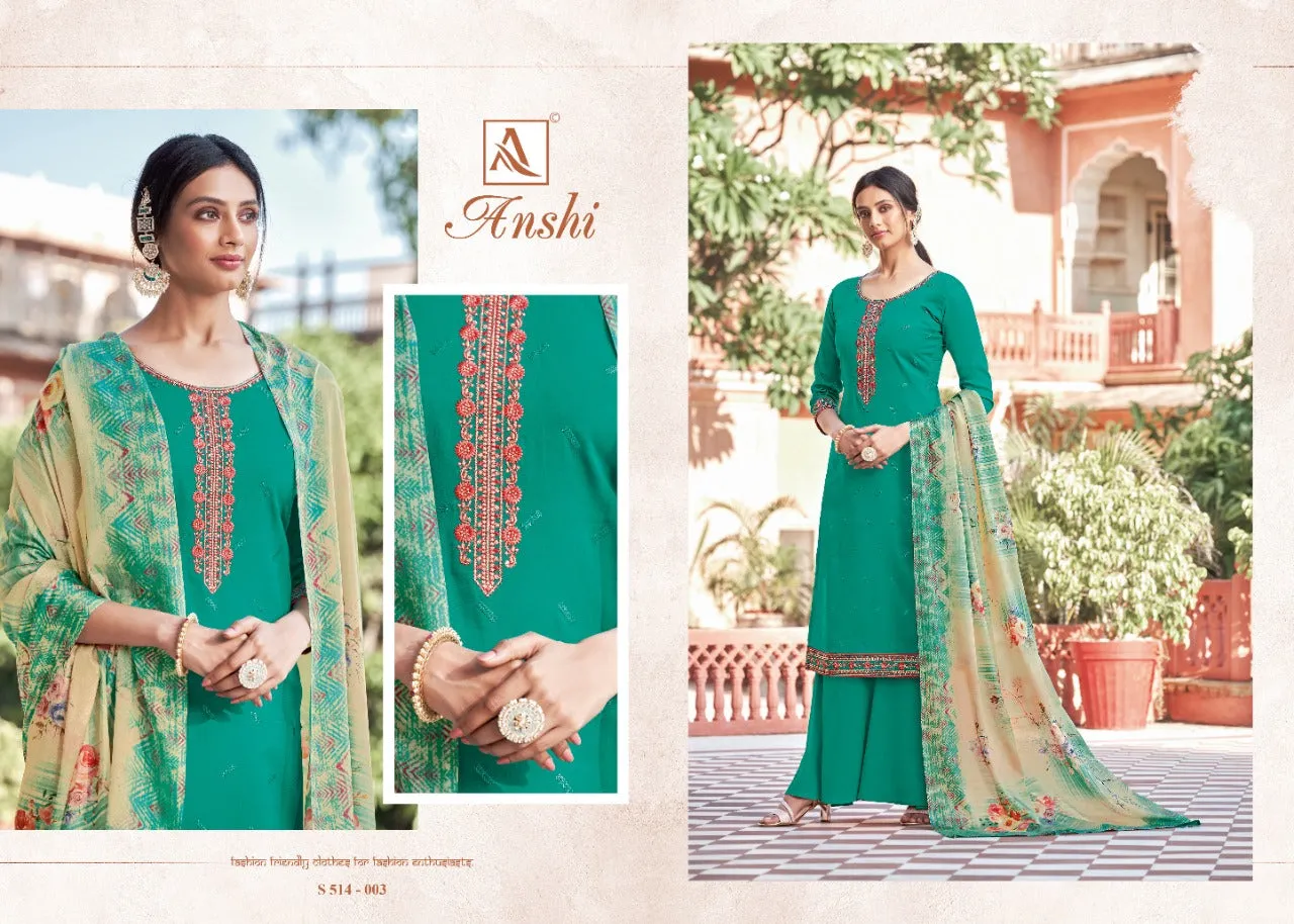 Alok Suits Presents Anshi Pure Zam Solid Embroidery Work Salwar Kameez