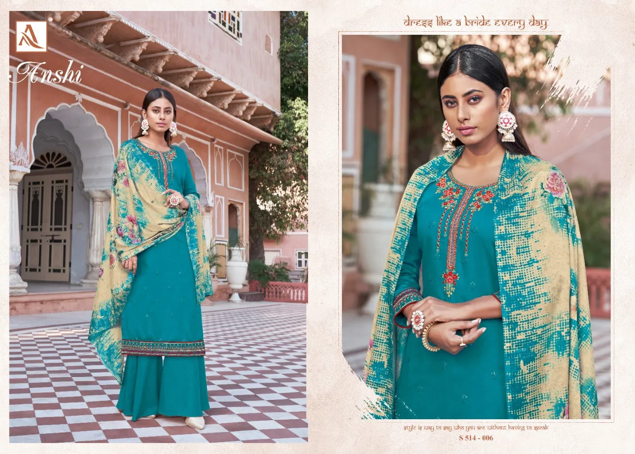 Alok Suits Presents Anshi Pure Zam Solid Embroidery Work Salwar Kameez