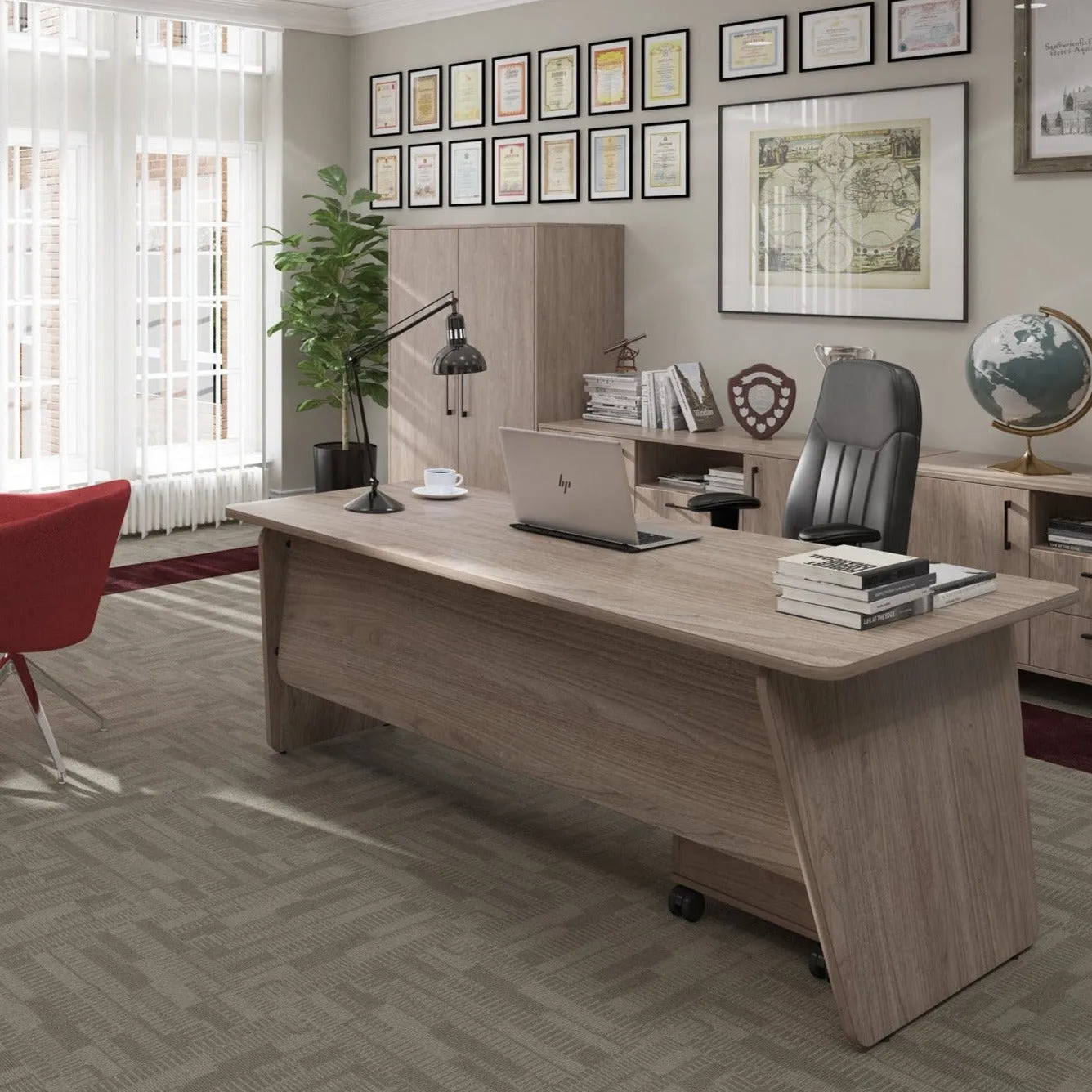 Anson executive desk with panel end legs 2000mm x 1000mm with 1600mm deep return
