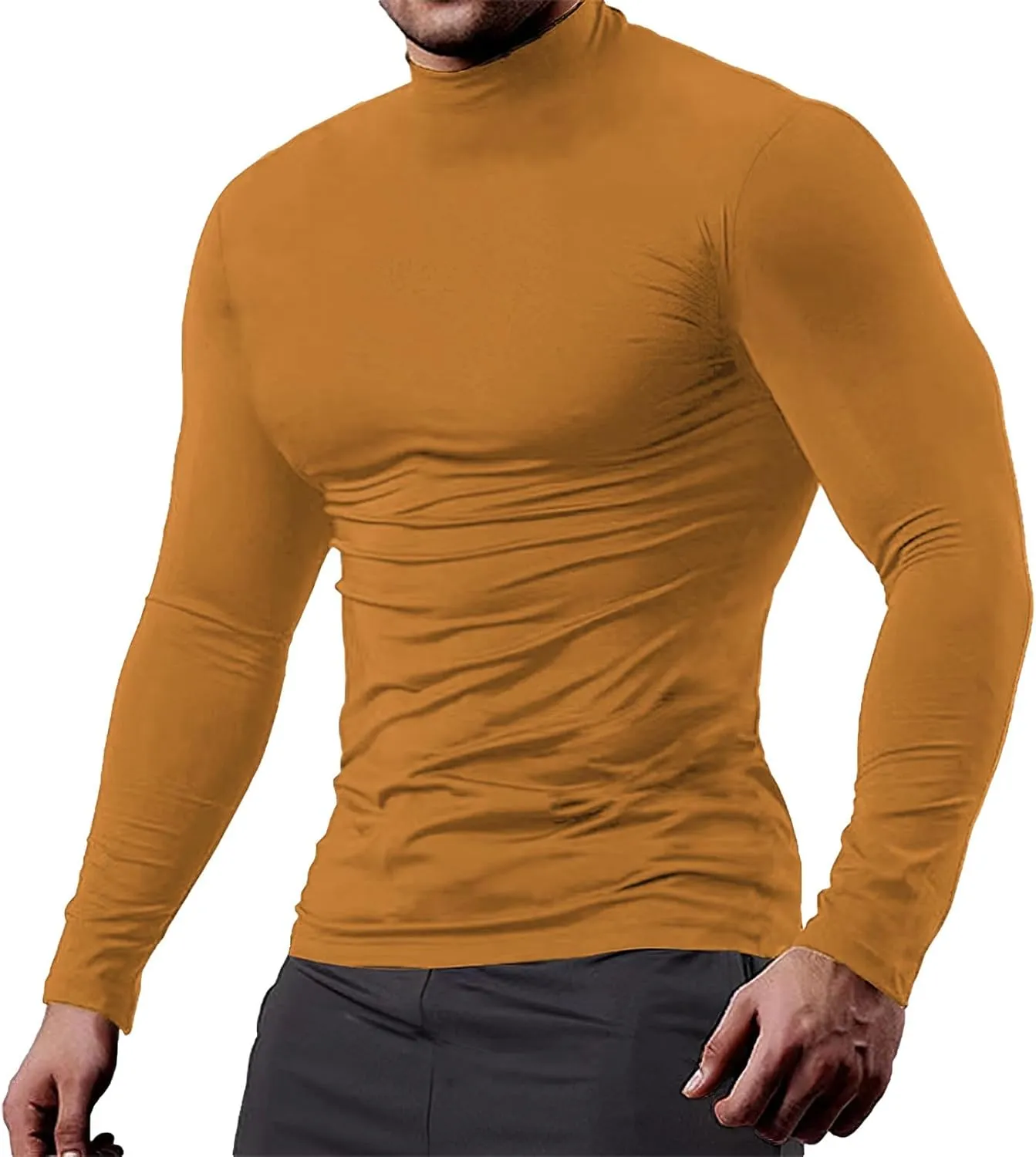 ANUFER Mens 3 Pack Long Sleeve Compression Shirts - Sports Running Base Layer Tops - Thermal Mock Neck Undershirts