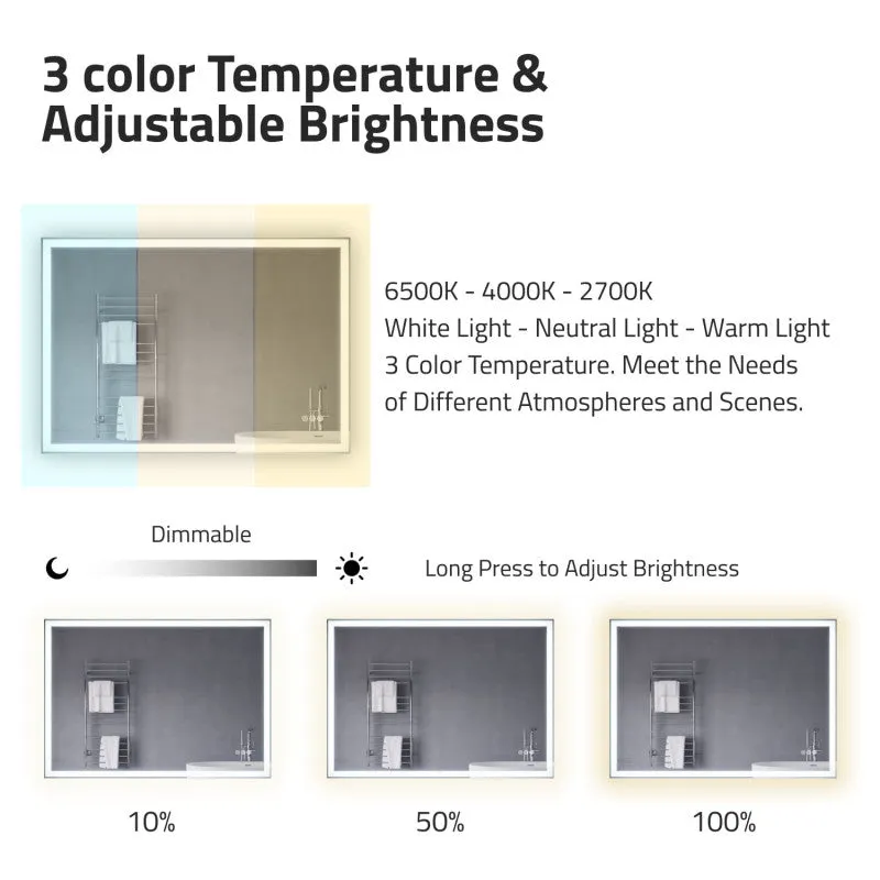 ANZZI 27-in. x 39-in. LED Front/Back Lighting Bathroom Mirror with Defogger
