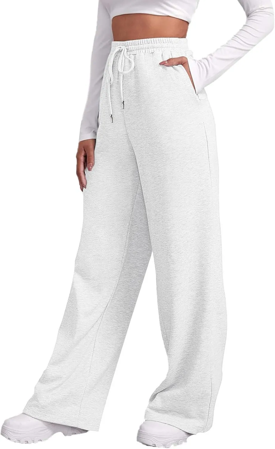Baggy Casual Sweatpants for Women Wide Straight Leg Drawstring High Waist Pants Workout Jogger Trousers with Pockets
