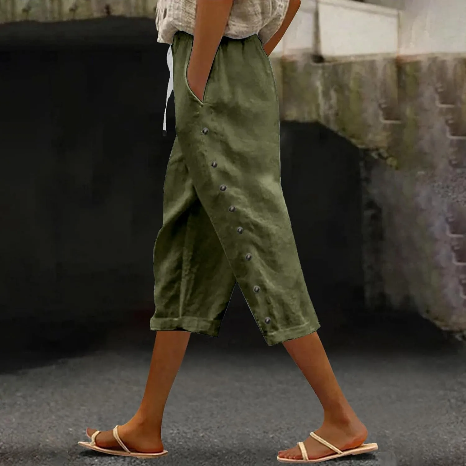 Baggy Linen Pants Women Drawstring High Waisted Linen Pant 2025 Summer Vacation Palazzo Slacks Cotton Long Trousers