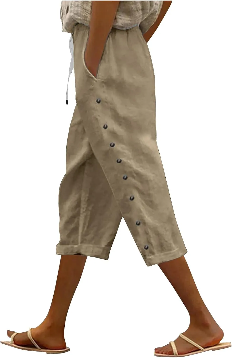 Baggy Linen Pants Women Drawstring High Waisted Linen Pant 2025 Summer Vacation Palazzo Slacks Cotton Long Trousers