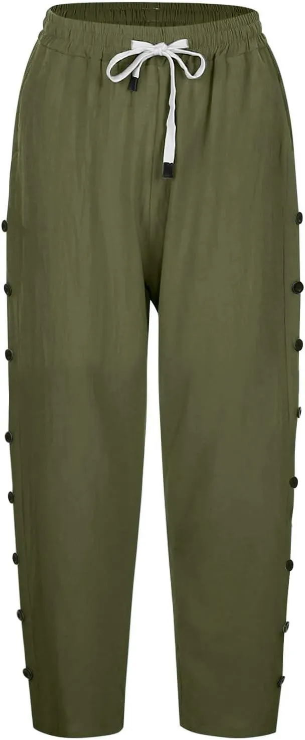 Baggy Linen Pants Women Drawstring High Waisted Linen Pant 2025 Summer Vacation Palazzo Slacks Cotton Long Trousers