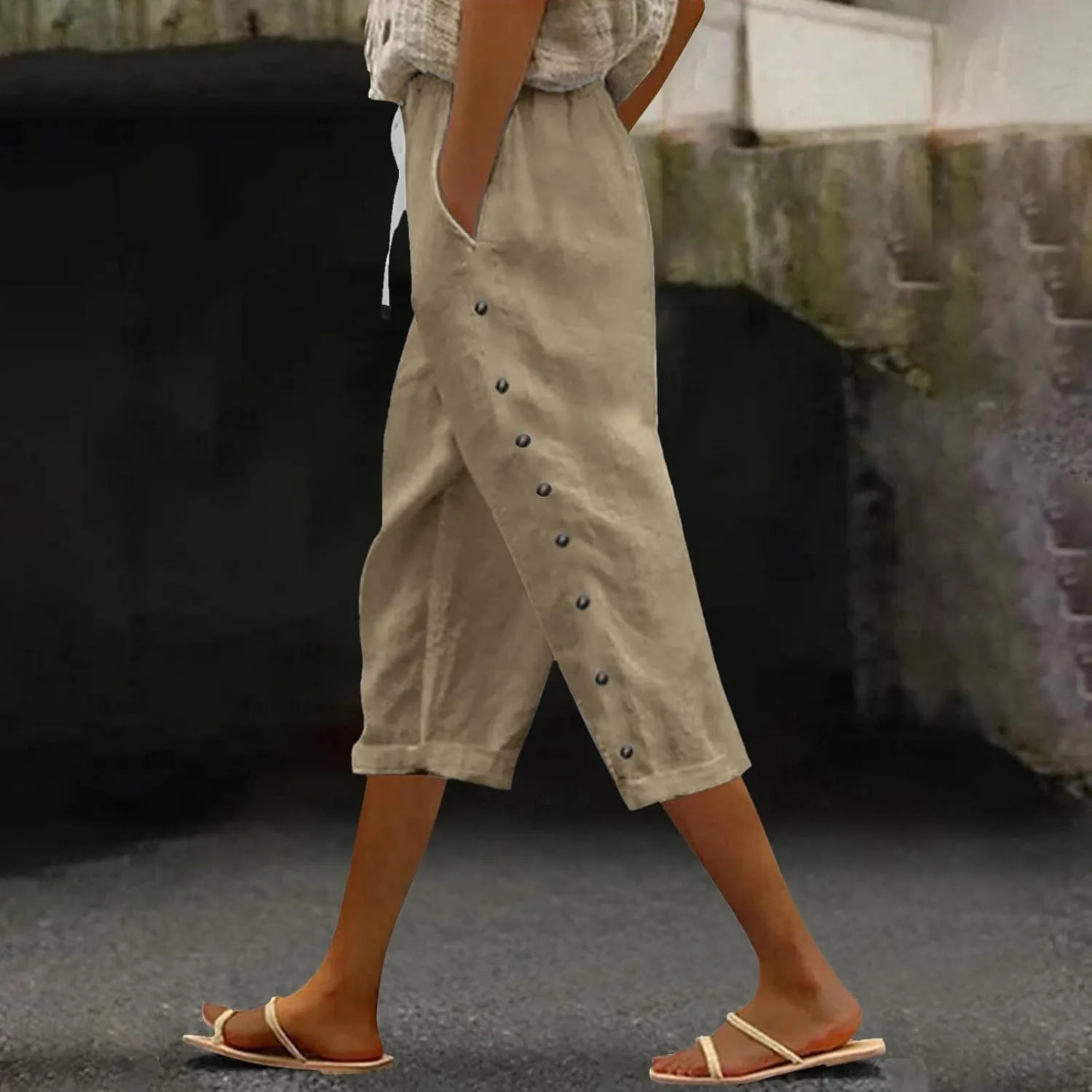 Baggy Linen Pants Women Drawstring High Waisted Linen Pant 2025 Summer Vacation Palazzo Slacks Cotton Long Trousers