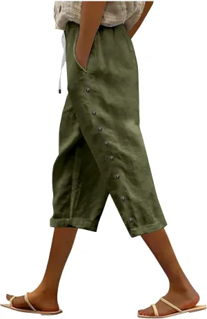 Baggy Linen Pants Women Drawstring High Waisted Linen Pant 2025 Summer Vacation Palazzo Slacks Cotton Long Trousers