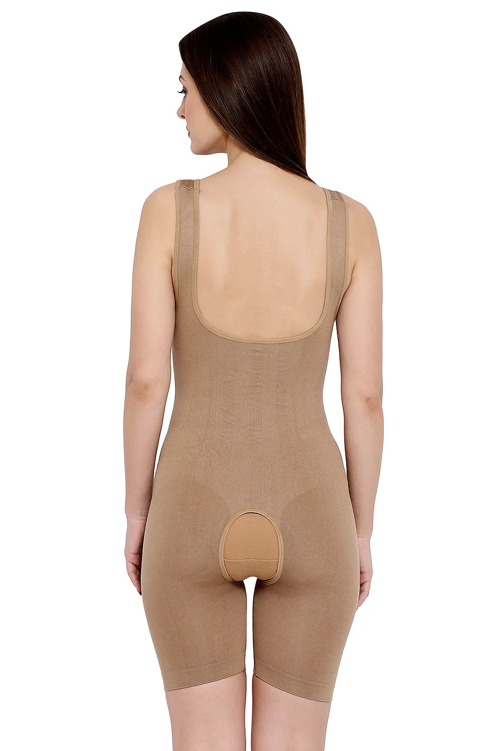 Beige Blended Laser-Cut No-Panty Lines Body Suit