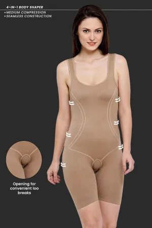 Beige Blended Laser-Cut No-Panty Lines Body Suit