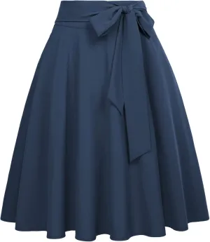 Belle Poque Women's High Waist A-Line Pockets Skirt Skater Flared Midi Skirt Vinage Skirt