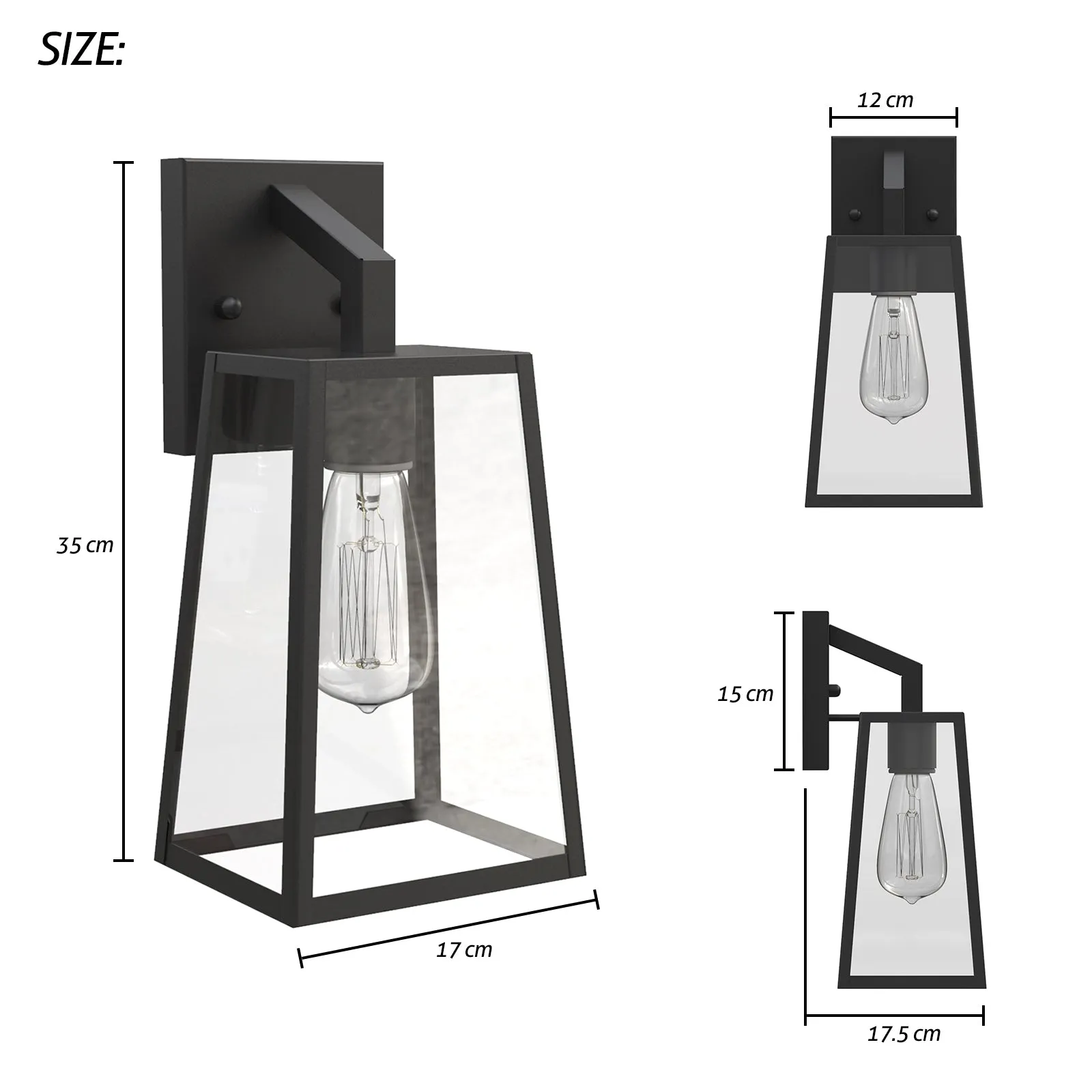 BERNY Traditional Outdoor Exterior Wall Sconce Glass Matt Black E27 IP44
