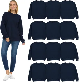 BILLIONHATS 12 Pack Women’s Oversized Crew Neck Sweatshirt, Fleece Lined, Bulk Wholesale Sweatshirts for Charities & Events