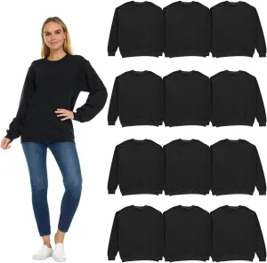 BILLIONHATS 12 Pack Women’s Oversized Crew Neck Sweatshirt, Fleece Lined, Bulk Wholesale Sweatshirts for Charities & Events