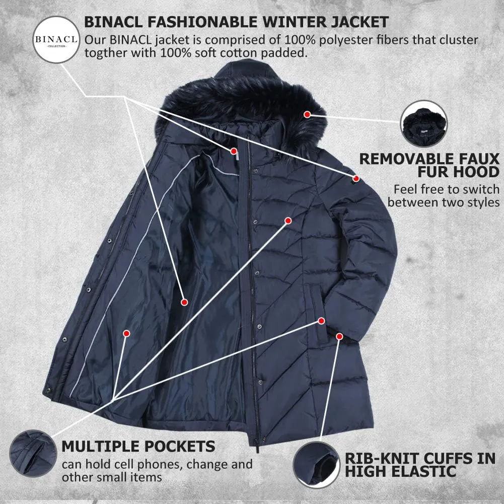 BINACL Women's Winter Warm Thicken Long Outwear Pockets Coat Parka Jacket XS-3XL