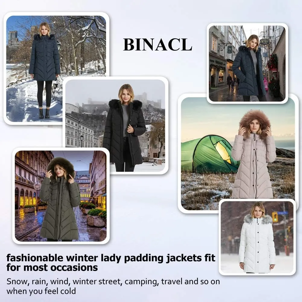 BINACL Women's Winter Warm Thicken Long Outwear Pockets Coat Parka Jacket XS-3XL