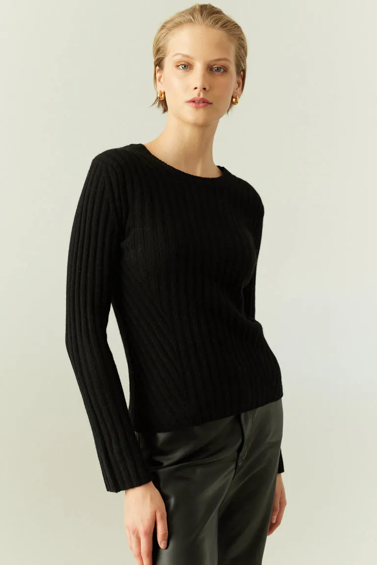 Black Pure Cashmere Slim Ribbed Sweater