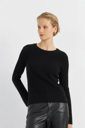 Black Pure Cashmere Slim Ribbed Sweater