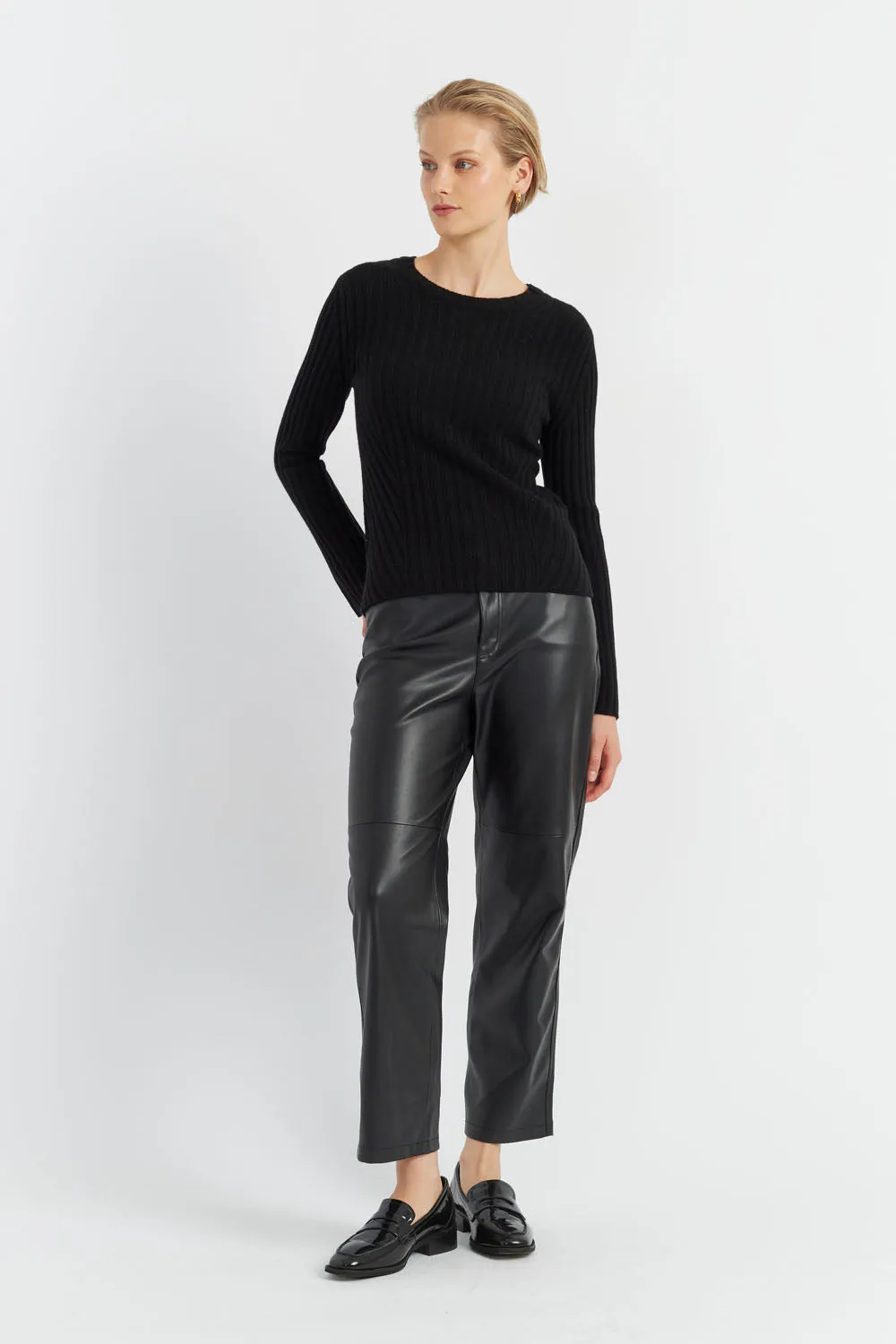 Black Pure Cashmere Slim Ribbed Sweater