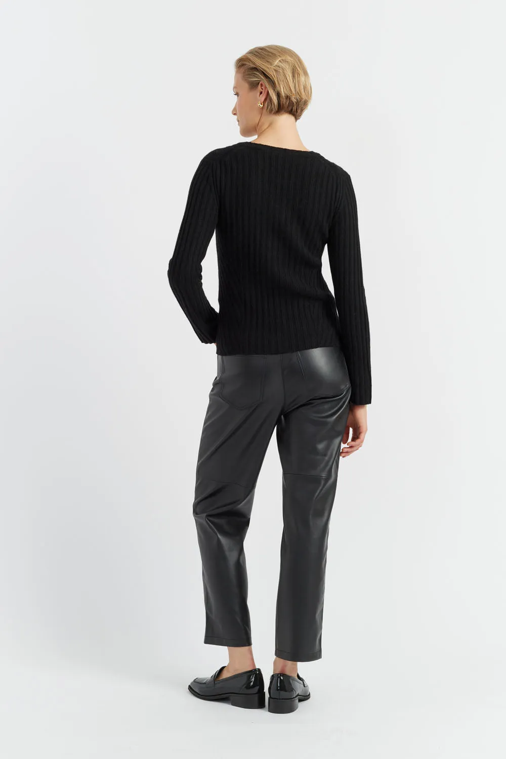 Black Pure Cashmere Slim Ribbed Sweater
