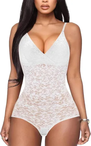 BRABIC Lace Bodysuit for Women Tummy Control Shapewear Sleeveless Tops V-Neck Backless Camisole Jumpsuit Shaper