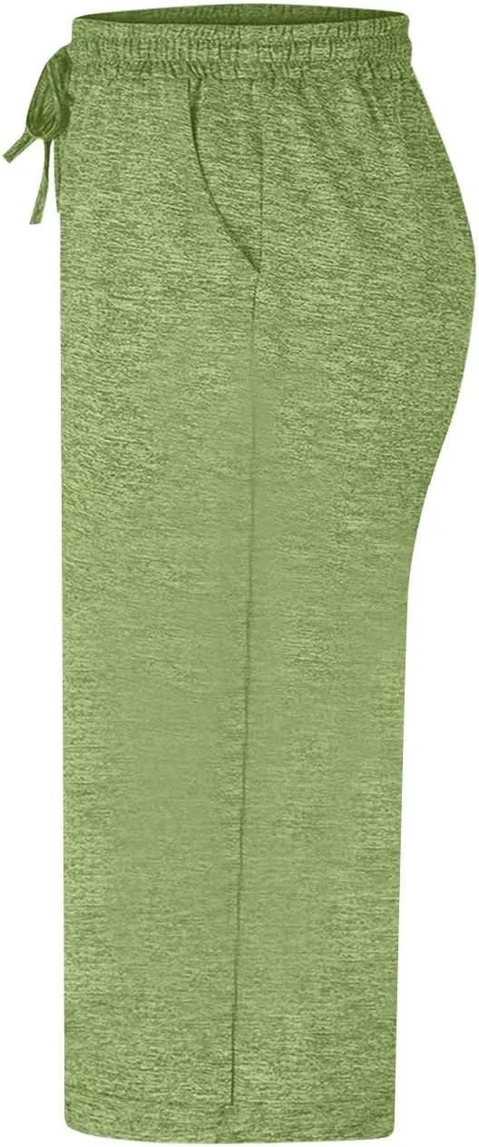 Capri Pants for Women Cotton Casual Summer Workout Beach Capris Drawstring High Waist Wide Leg Cropped Trousers