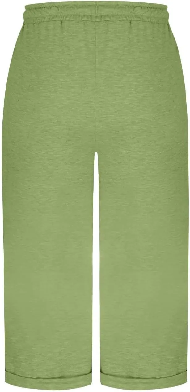 Capri Pants for Women Cotton Casual Summer Workout Beach Capris Drawstring High Waist Wide Leg Cropped Trousers