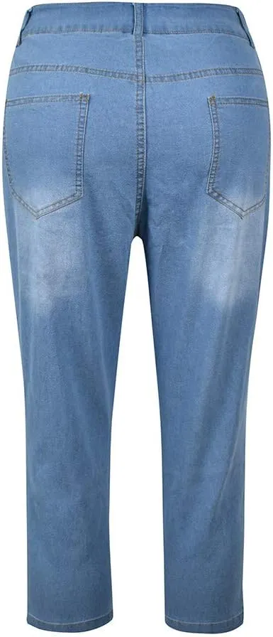 Capris Jeans for Women High Waisted Stretchy Ripped Skinny Denim Capri Jean Shorts Distressed Cropped Jeggings