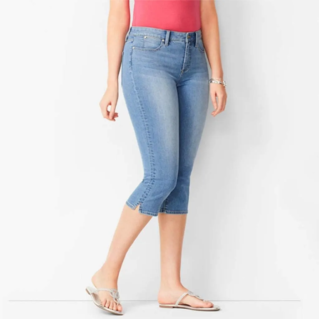 Capris Jeans for Women High Waisted Stretchy Ripped Skinny Denim Capri Jean Shorts Distressed Cropped Jeggings