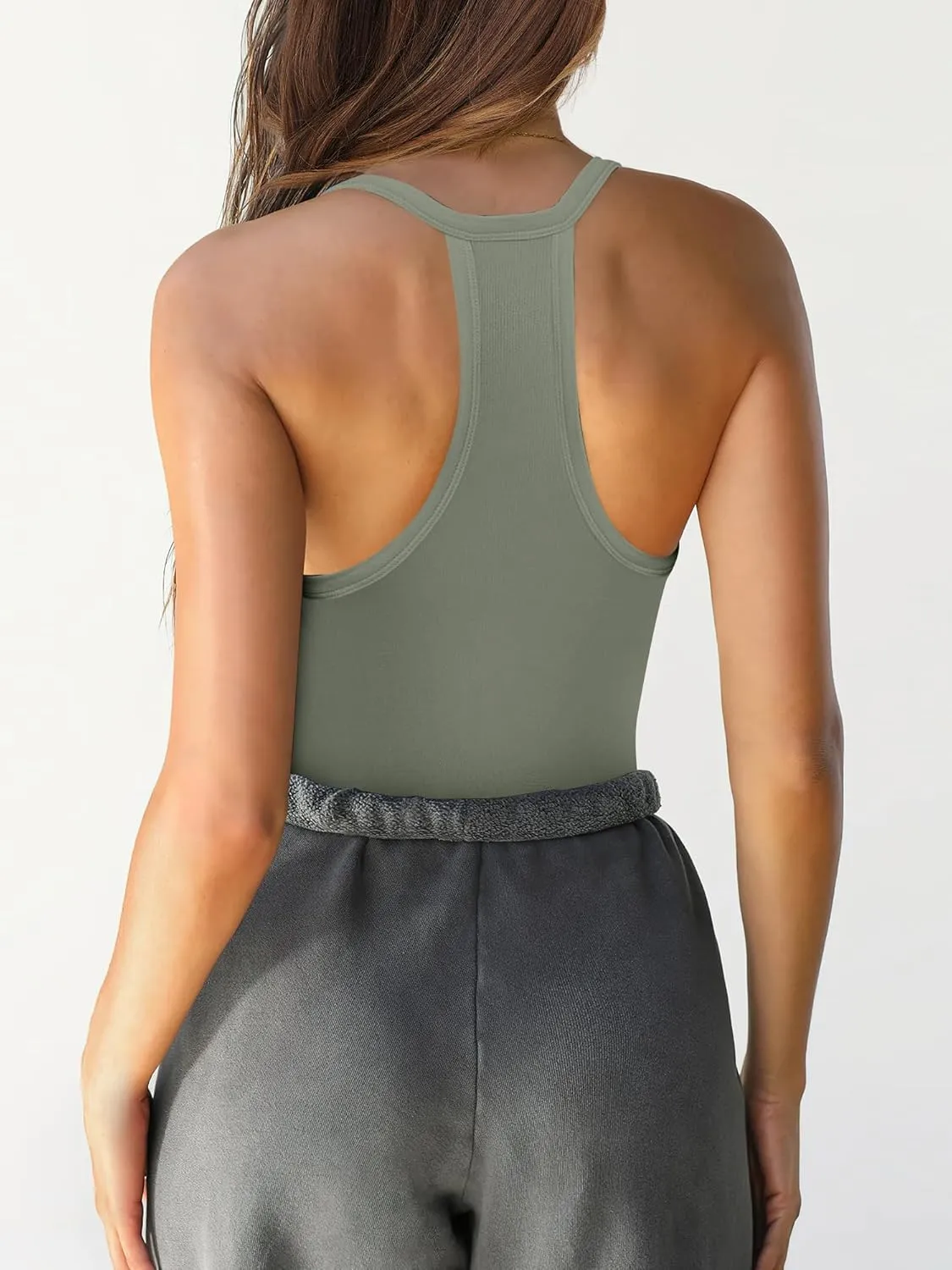 Caracilia Women Racerback Tank Tops 2025 Summer Sleeveless V Neck Camisole Slim Fit Basic Camis Workout Clothes
