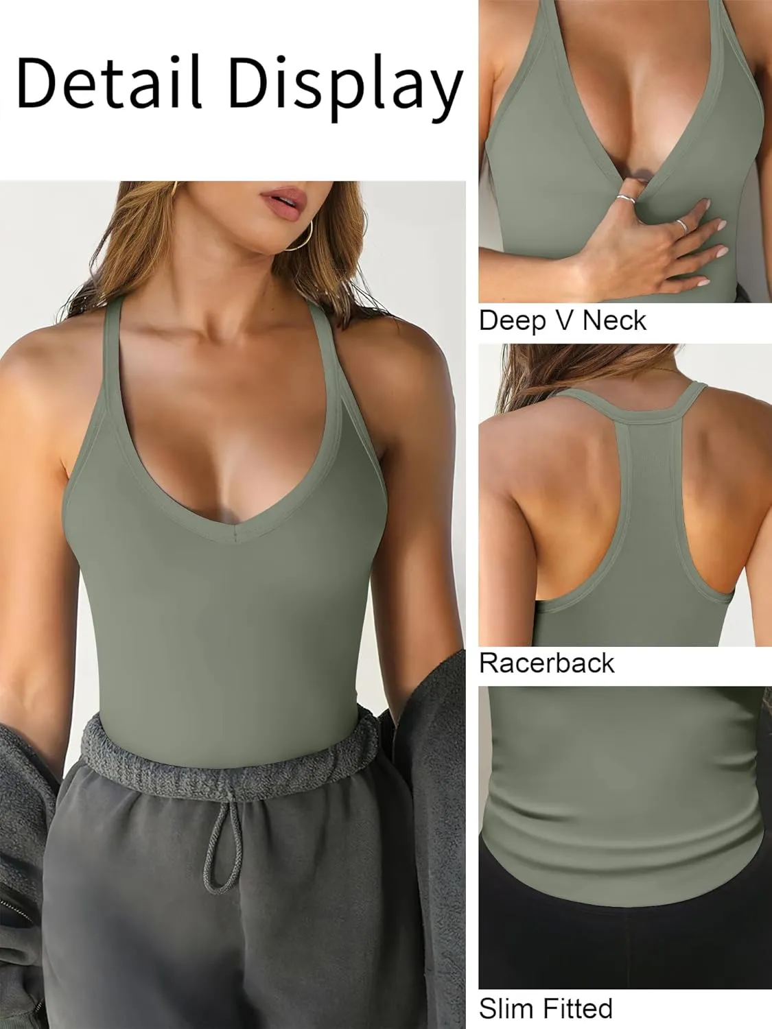 Caracilia Women Racerback Tank Tops 2025 Summer Sleeveless V Neck Camisole Slim Fit Basic Camis Workout Clothes