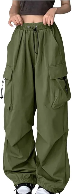 Cargo Pants Women Fashion Wide Leg Pants Parachute Elastic High Waist Baggy Casual Jogger Loose Teen Girls Y2K Trousers