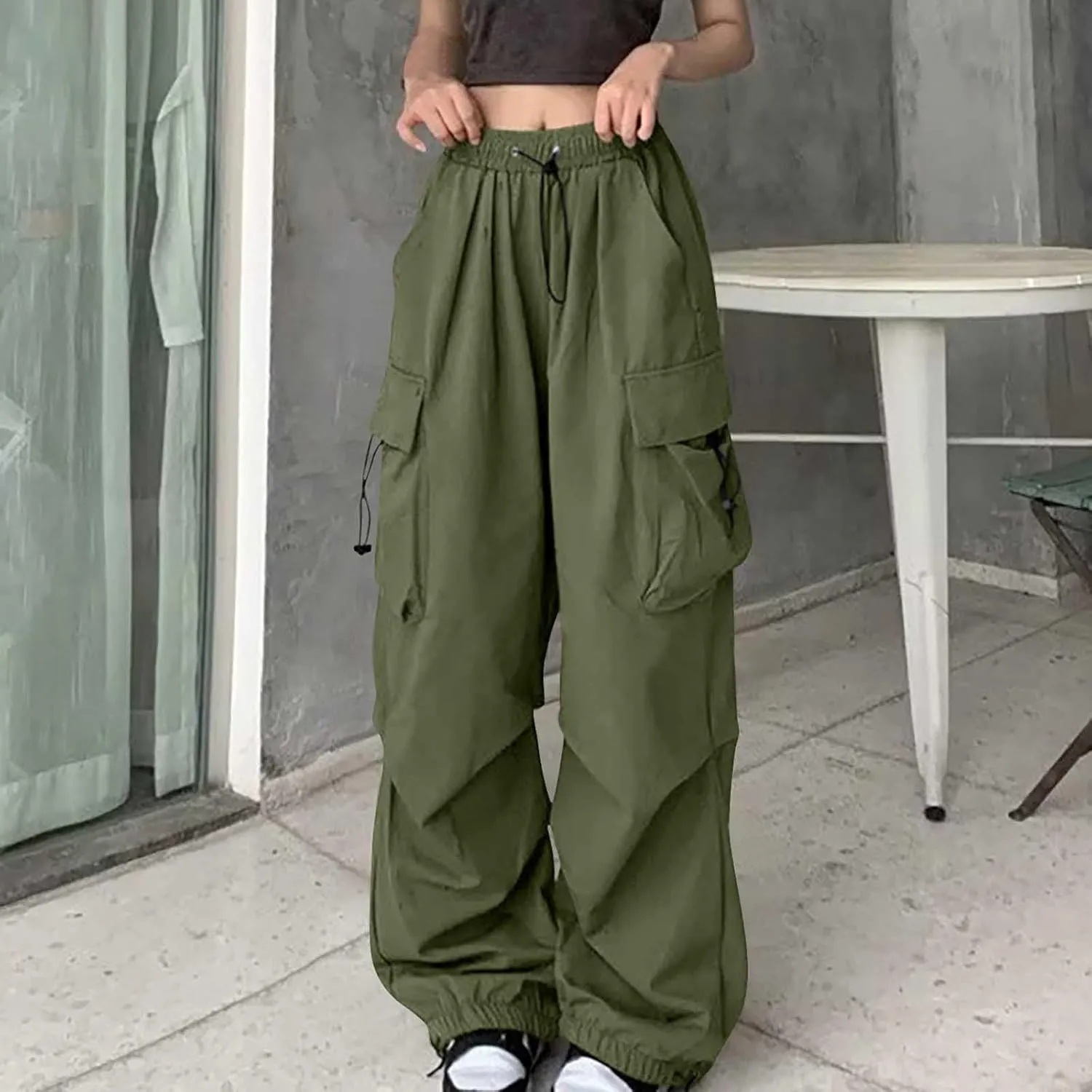 Cargo Pants Women Fashion Wide Leg Pants Parachute Elastic High Waist Baggy Casual Jogger Loose Teen Girls Y2K Trousers