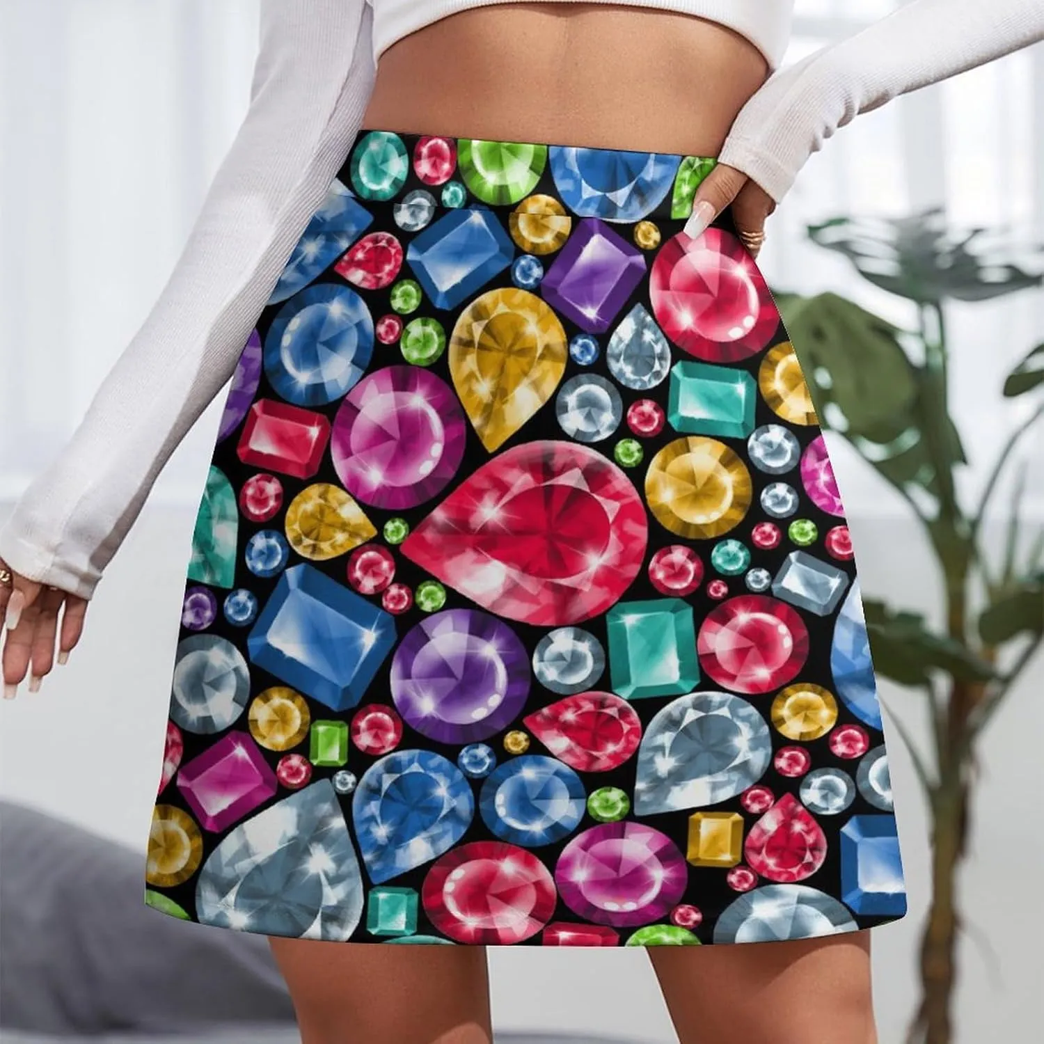Cartoon Beavers Tree Women's High Waist Stretchy Mini Skirt Elastic Summer Casual Above Knee Basic